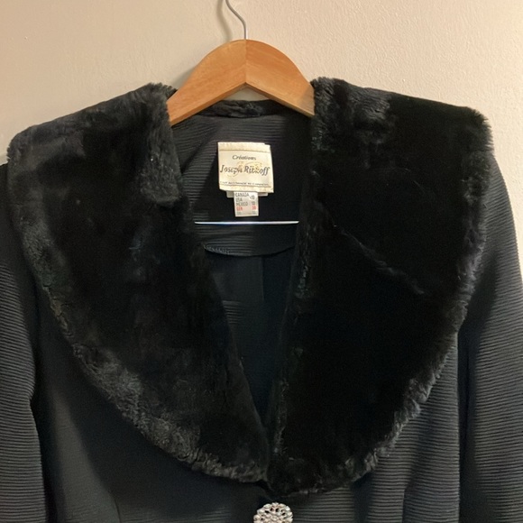 Joseph Ribkoff faux fur trim tailored cardigan blazer size US 10 - Picture 3 of 10
